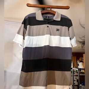 DC Men's Polo Shirt - Black, Gray, White, Brown Stripes